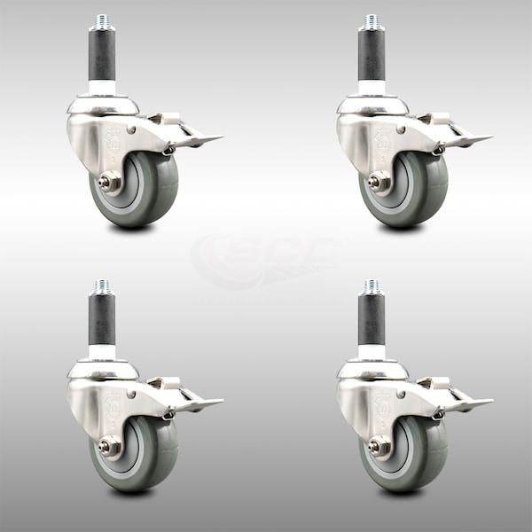 Service Caster 3 Inch 316SS Gray Poly Swivel 1-1/8 Inch Expanding Stem Caster Set Lock Brake SCC-SS316TTLEX20S314-PPUB-118-4 - main